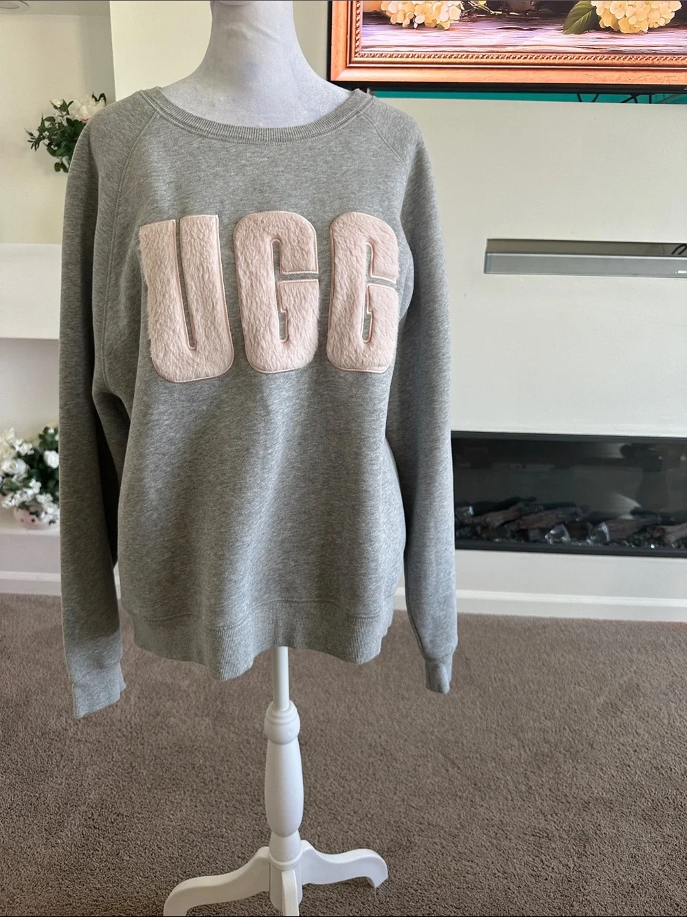 UGG Grey Crewneck Sweatshirt with Blush Appliqué Logo